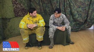 Firefighter Landon's First Gay Blowjob