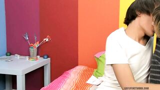 Nervous tattooed twink goes all the way